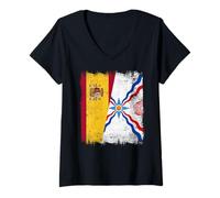 Donna Bandiera della Spagna Assiria Orgoglio Assiro Design Maglietta con Collo a V