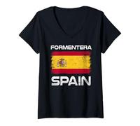 Donna Bandiera della Spagna Formentera Distressed Spanish Pride Maglietta con Collo a V