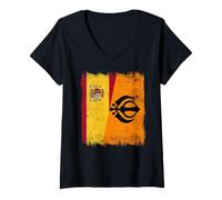 Donna Bandiera della Spagna Sikh Punjabi Khalsa Pride Design Maglietta con Collo a V