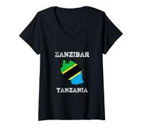 Donna Bandiera della Tanzania Distressed Zanzibar Pride Maglietta con Collo a V