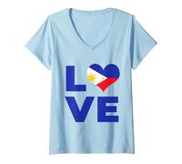 Donna Bandiera dell'amore delle Filippine Maglietta con Collo a V