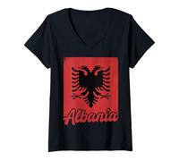 Donna Bandiera dell'Aquila dell'Albania Maglietta con Collo a V