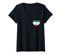Donna Bandiera dell'Iran Cuore Pocket Style Persian Pride Art Maglietta con Collo a V