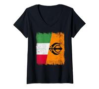 Donna Bandiera dell'Italia Sikh Punjabi Khalsa Pride Design Maglietta con Collo a V