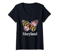 Donna Bandiera dello Stato del Maryland a Forma di Farfalla Art Pride Maglietta con Collo a V