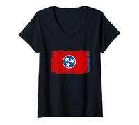 Donna Bandiera dello stato del Tennessee, stile vintage, effetto invecchiato Maglietta con Collo a V