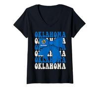 Donna Bandiera dell'Oklahoma US State Coquette Bow Maglietta con Collo a V