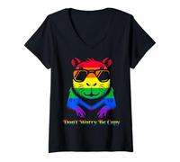 Donna Bandiera dell'orgoglio LGBTQ di Capybara Don't Worry Be Capy Lovers #25D40 Maglietta con Collo a V