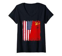 Donna Bandiera dell'Unione Sovietica USA American CCCP Heritage Maglietta con Collo a V