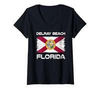 Donna Bandiera Delray Beach Florida Design Delray Beach FL Flag Maglietta con Collo a V