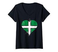 Donna Bandiera Devon Vintage per Orgoglio Devon Espatriato o Expat Maglietta con Collo a V