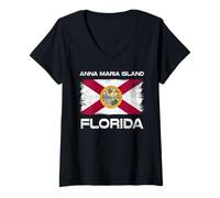 Donna Bandiera di Anna Maria Island Florida Maglietta con Collo a V