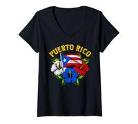 Donna Bandiera di Porto Rico Floreale Patrimonio ispanico Boricua Maglietta con Collo a V