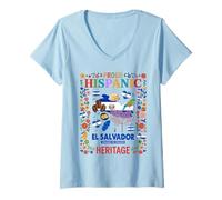 Donna Bandiera El Salvador Idea per Bambini e Patrimonio salvadoregno ispanico Maglietta con Collo a V