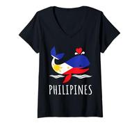 Donna Bandiera filippina Balena filippina Maglietta con Collo a V