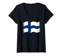 Donna Bandiera Finlandia di Giorno Finlandia o Orgoglio Finlandese Maglietta con Collo a V