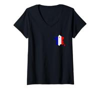 Donna Bandiera Francia Blu Bianco Rosso 14 luglio Mappa di Francia Maglietta con Collo a V
