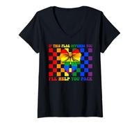Donna Bandiera Gay Pride If This Flag Offends You I'll Help You Pack Maglietta con Collo a V