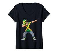 Donna Bandiera giamaicana Dab Pose Caribbean Pride Maglietta con Collo a V