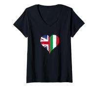 Donna Bandiera Gran Bretagna Italia per Fiero Britannico Italiano Maglietta con Collo a V