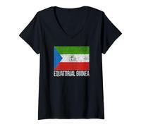 Donna BANDIERA GUINEA EQUATORIALE MALABO EQUATOGUINEAN Maglietta con Collo a V