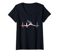 Donna Bandiera Heartbeat Baseball First Baseman, Giocatore di Baseball Maglietta con Collo a V