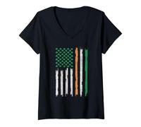 Donna Bandiera Irlandese Americana Vintage Trifoglio St Patricks Day US Flag Maglietta con Collo a V