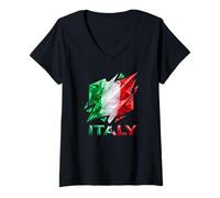 Donna Bandiera Italia Cristallo Maglietta con Collo a V