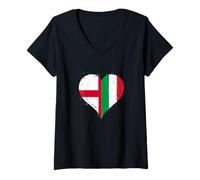 Donna Bandiera Italia Inghilterra per Orgogliosi Inglesi Italiani Maglietta con Collo a V