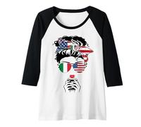 Donna Bandiera Italiana Americana caffè Mamma Sorella Zia Italia USA Maglia con Maniche Raglan