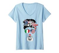 Donna Bandiera italiana americana caffè mamma sorella zia Italia USA Maglietta con Collo a V