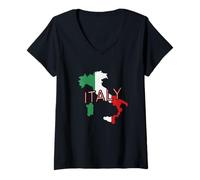 Donna Bandiera Italiana Bandiera dell'Italia Vintage Mappa Italia Europa Maglietta con Collo a V