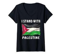 Donna Bandiera libertà Pace Sostegno I Stand with Palestine Maglietta con Collo a V