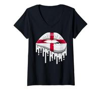 Donna Bandiera Nazionale Inglese da Donna, con Labbra Dell'Inghilterra Fan Pride Heritage Maglietta con Collo a V