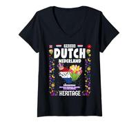 Donna Bandiera olandese Tulip Outfit Idea Per Le Donne Corona Koningsdag Maglietta con Collo a V