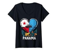 Donna Bandiera Panama Cuore Rana Maglietta con Collo a V