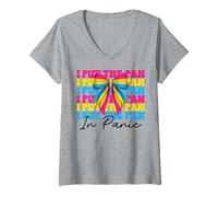 Donna Bandiera pansessuale con scritta "I Put The Pan In Panic LGBTQ" Maglietta con Collo a V