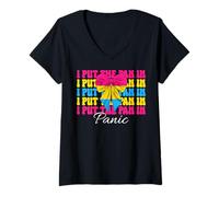 Donna Bandiera pansessuale con scritta "I Put The Pan In Panic LGBTQ" Maglietta con Collo a V