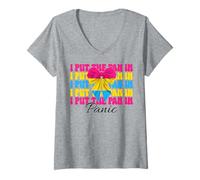 Donna Bandiera pansessuale con scritta "I Put The Pan In Panic LGBTQ" Maglietta con Collo a V
