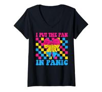 Donna Bandiera pansessuale con scritta "I Put The Pan In Panic LGBTQ" Maglietta con Collo a V