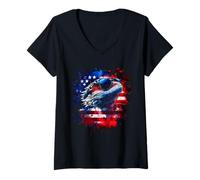 Donna Bandiera patriottica americana del drago barbuto, 4 luglio Maglietta con Collo a V