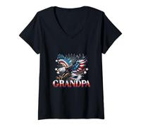 Donna Bandiera patriottica del nonno Bald Eagle (4 luglio), abbinamento delle bandiere degli Stati Uniti Maglietta con Collo a V