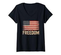 Donna Bandiera patriottica della libertà - Vintage American Spirit Maglietta con Collo a V