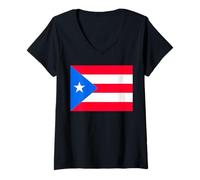 Donna Bandiera Patriottica Rossa Bianca Blu di Porto Rico Maglietta con Collo a V
