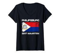 Donna Bandiera Philipsburg SINT Maarten Maglietta con Collo a V
