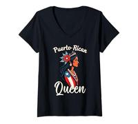 Donna Bandiera Puerto Rico Girl Caribbean Maglietta con Collo a V