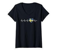 Donna Bandiera svedese Heartbeat Design Love Sweden Maglietta con Collo a V