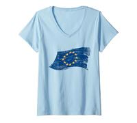 Donna Bandiera UE Vintage Europe PRO Unione Europea Anti Brexit Maglietta con Collo a V
