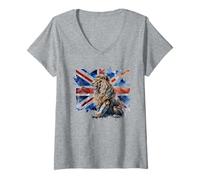 Donna Bandiera Union Jack Lion Union Jack Isole Britanniche Bandiera Regno Unito Maglietta con Collo a V