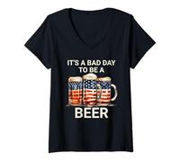 Donna Bandiera USA 4 luglio It's a Bad Day to Be Beer Maglietta con Collo a V